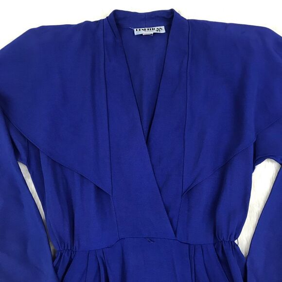 VINTAGE 80s Royal Blue Golden Girls Dress Big Cape Collar Long Sleeves Size 6 - Picture 2 of 12